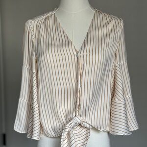 LC Lauren Conrad Cream and Tan Striped Blouse